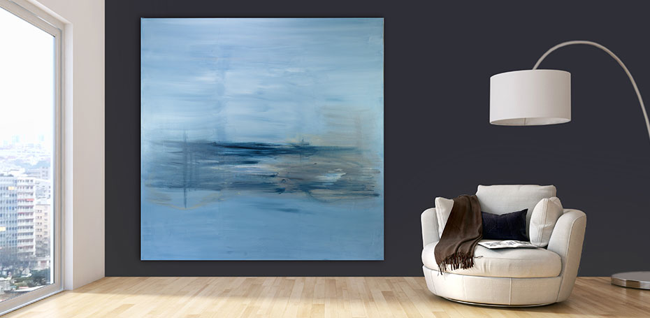 Blaues frisches Acrylbild, 200 x 200 cm