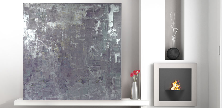 Silberne Akzente, Pastellfarben flieder, grau, lichtgrau, 160 x 160 cm Acrylkunstwerk